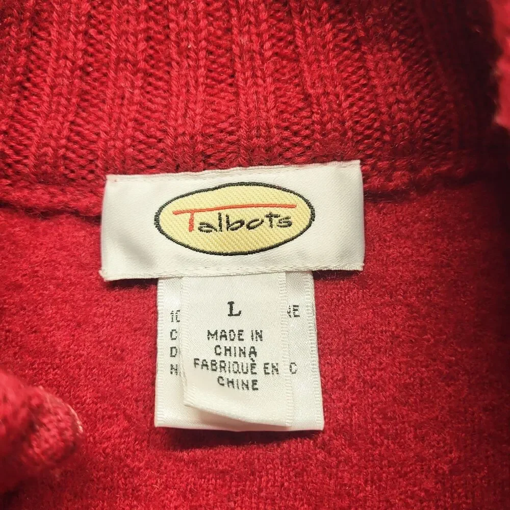 TALBOTS Size L Women Red 100% Wool Full Zip Vest Stand Collar Pockets Mock Neck